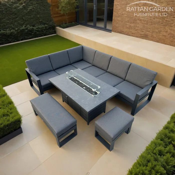 Aluminium Reuben Fire Pit Corner Sofa Set