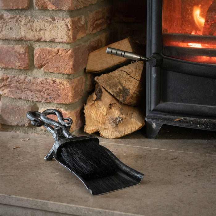 Silver Brushed Steel Crook Top Hearth Tidy Set-Cheshire Furniture Outlet