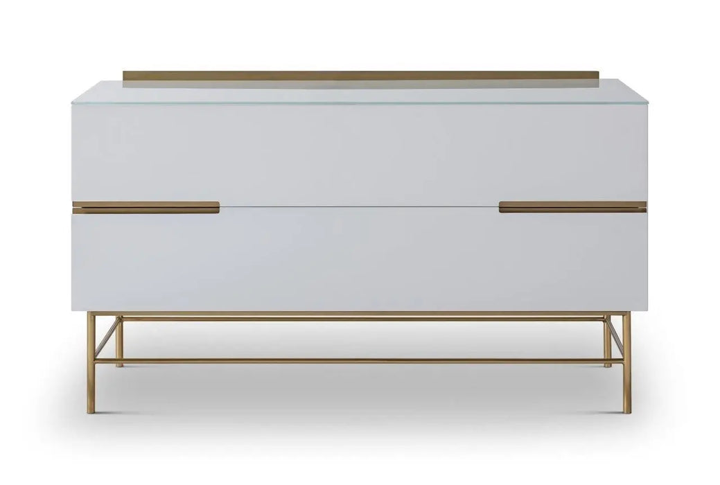 Alberto Two Drawer Low Sideboard With White & Brass Accent Sideboard-Cheshire Furniture Outlet