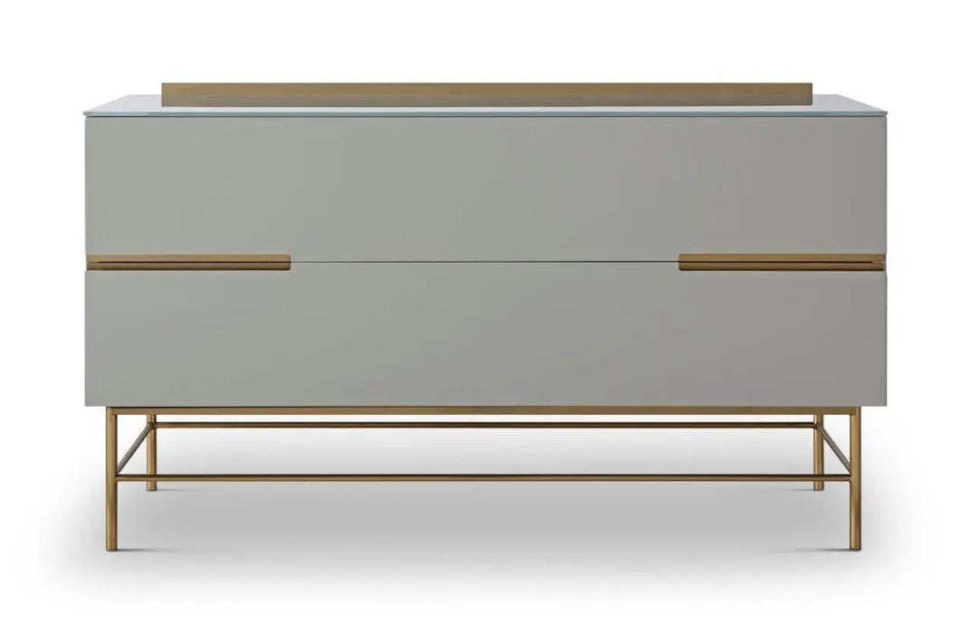 Alberto Two Drawer Low Sideboard With White & Brass Accent Sideboard-Cheshire Furniture Outlet