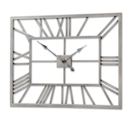 Silver Rectangular Skeleton Wall Clock-Cheshire Furniture Outlet
