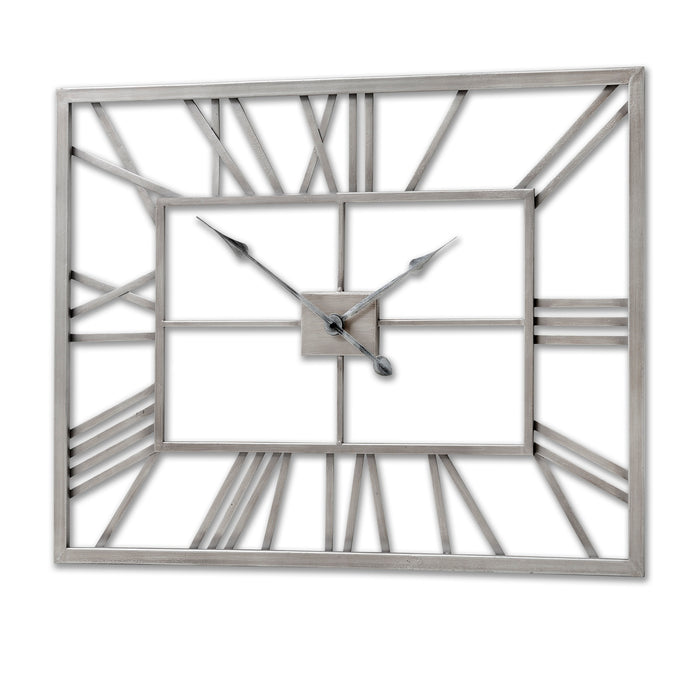 Silver Rectangular Skeleton Wall Clock-Cheshire Furniture Outlet