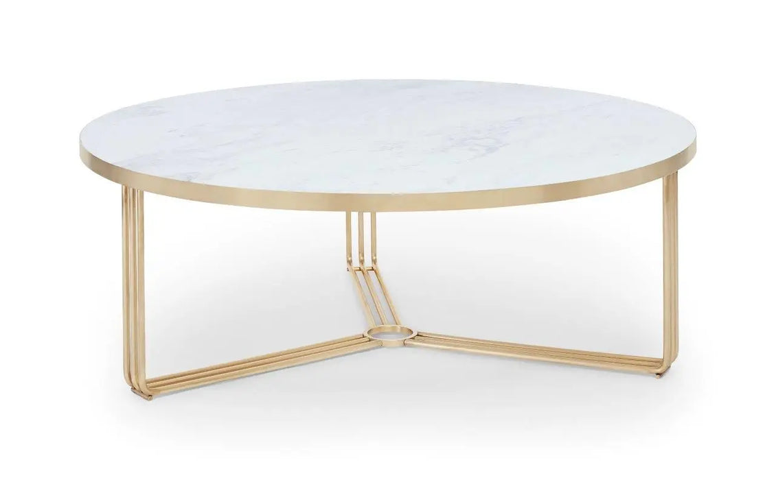 Finn Large Circular Coffee Table with Marble Top & Polished Frame-Cheshire Furniture Outlet