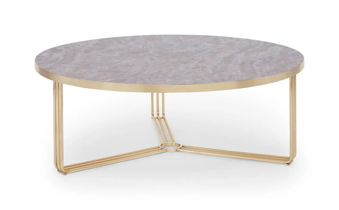Finn Large Circular Coffee Table with Marble Top & Polished Frame-Cheshire Furniture Outlet