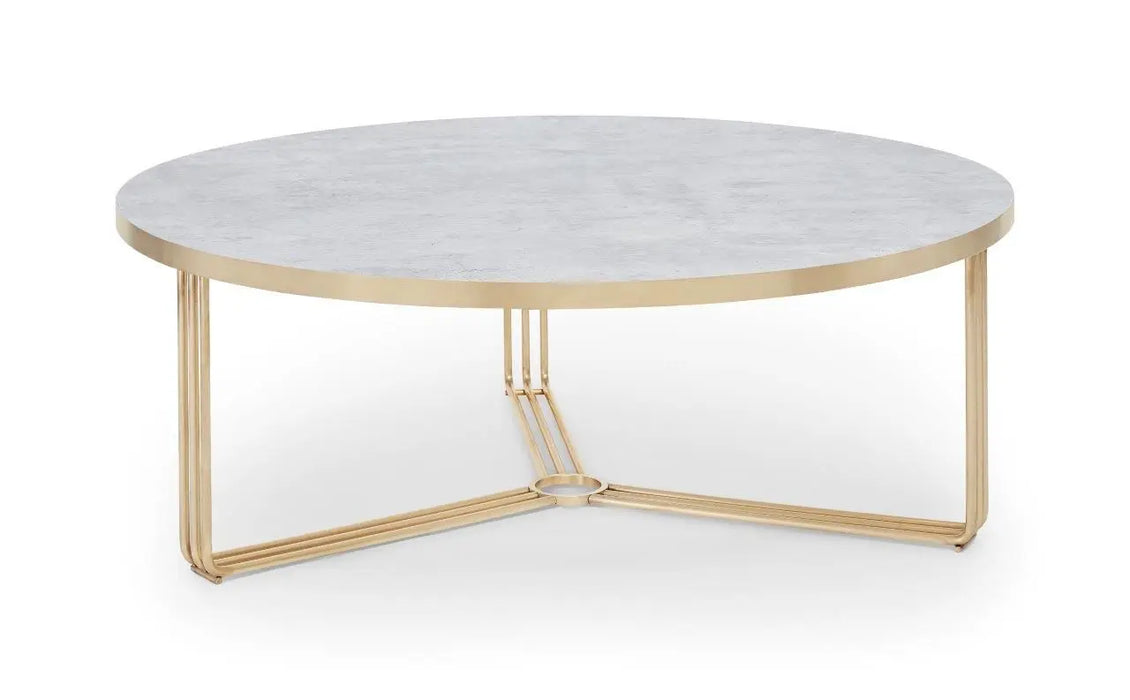 Finn Large Circular Coffee Table with Marble Top & Polished Frame-Cheshire Furniture Outlet