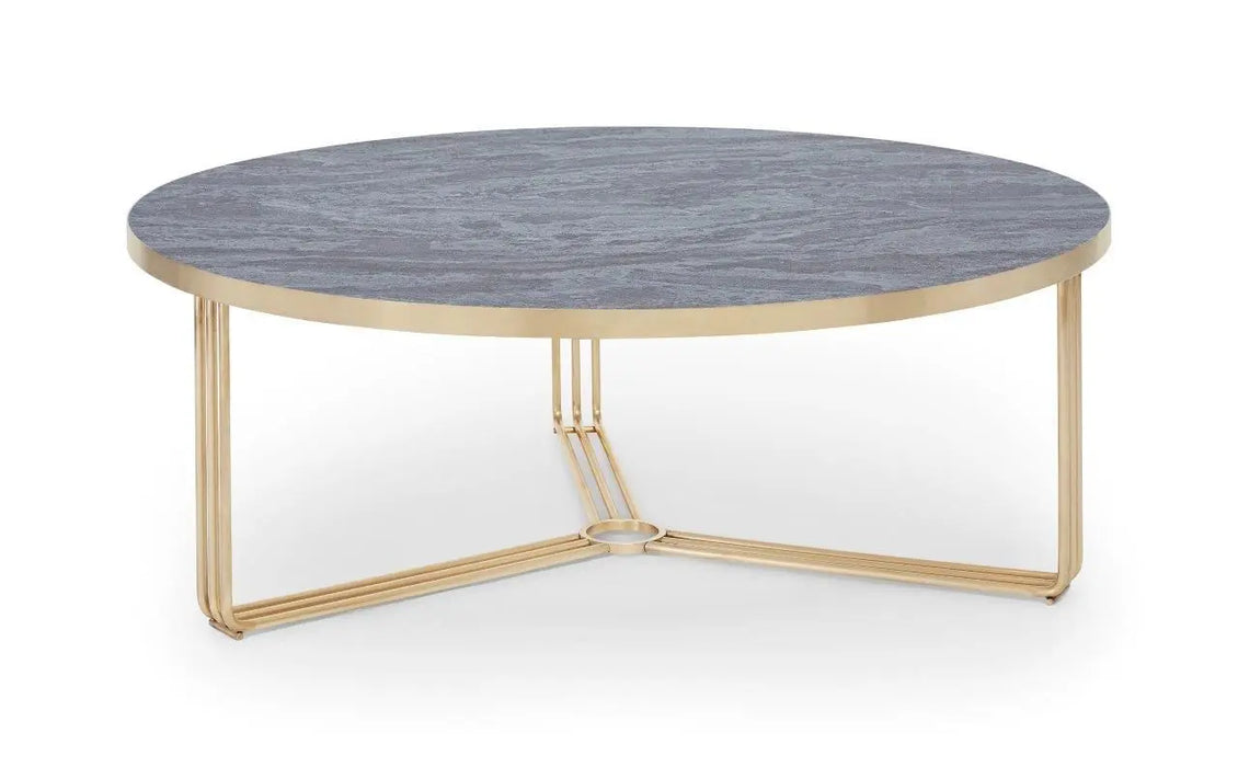 Finn Large Circular Coffee Table with Marble Top & Polished Frame-Cheshire Furniture Outlet