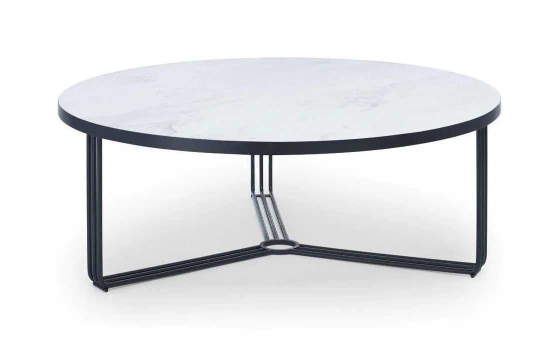 Finn Large Circular Coffee Table with Marble Top & Polished Frame-Cheshire Furniture Outlet