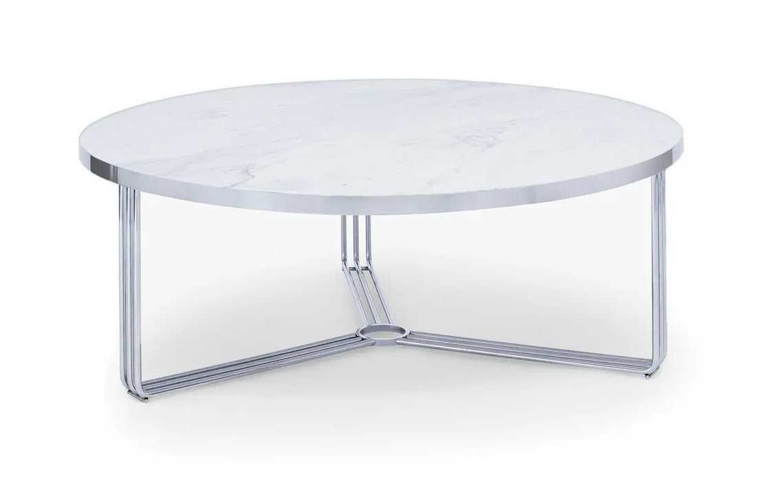 Finn Large Circular Coffee Table with Marble Top & Polished Frame-Cheshire Furniture Outlet