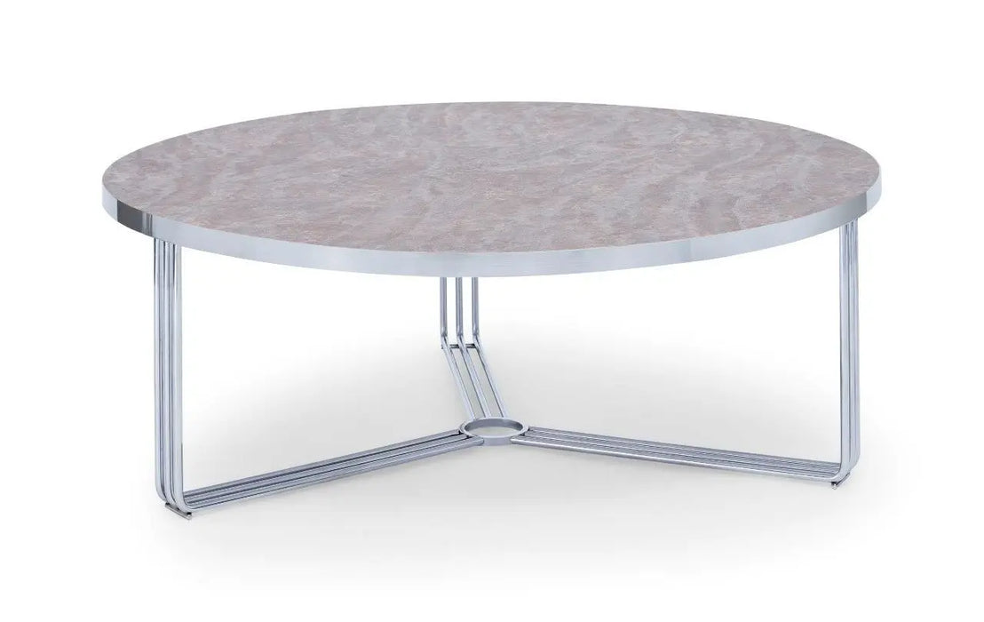 Finn Large Circular Coffee Table with Marble Top & Polished Frame-Cheshire Furniture Outlet