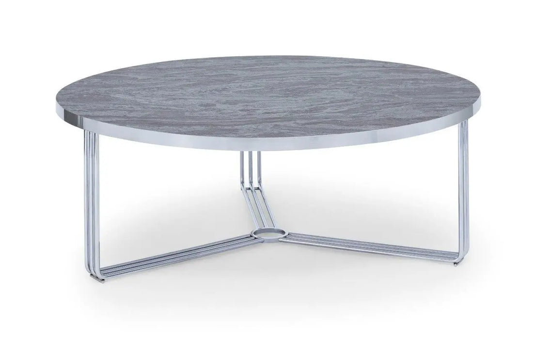 Finn Large Circular Coffee Table with Marble Top & Polished Frame-Cheshire Furniture Outlet