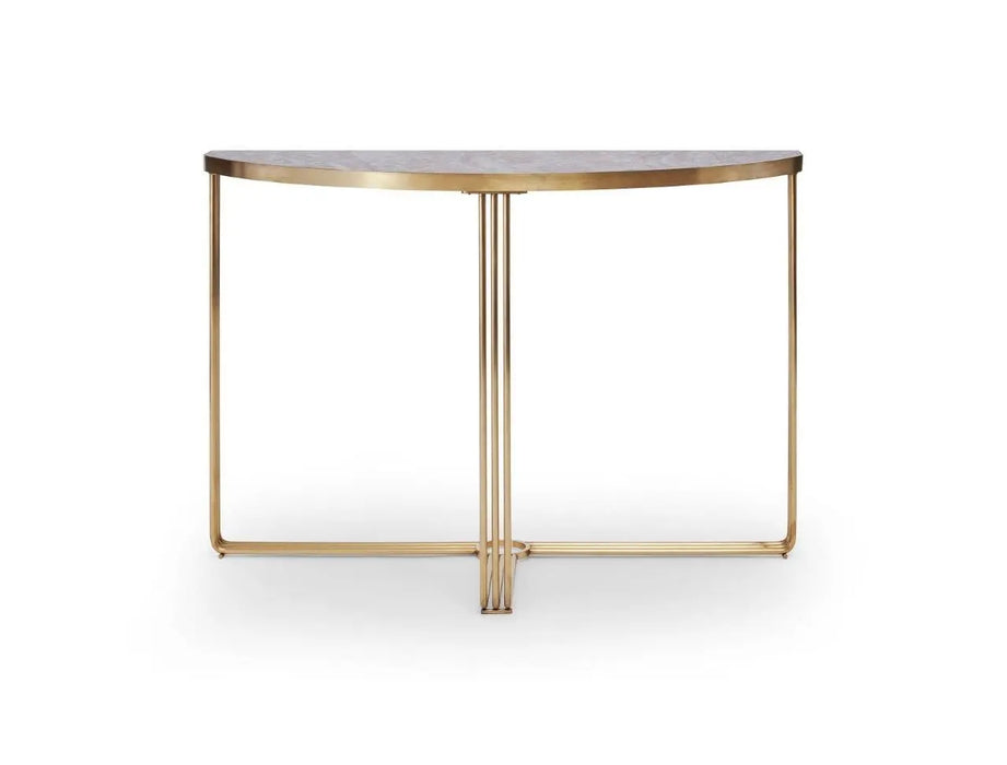 White Marble Top & Polished Chrome Frame Demi Lune Console Table-Cheshire Furniture Outlet