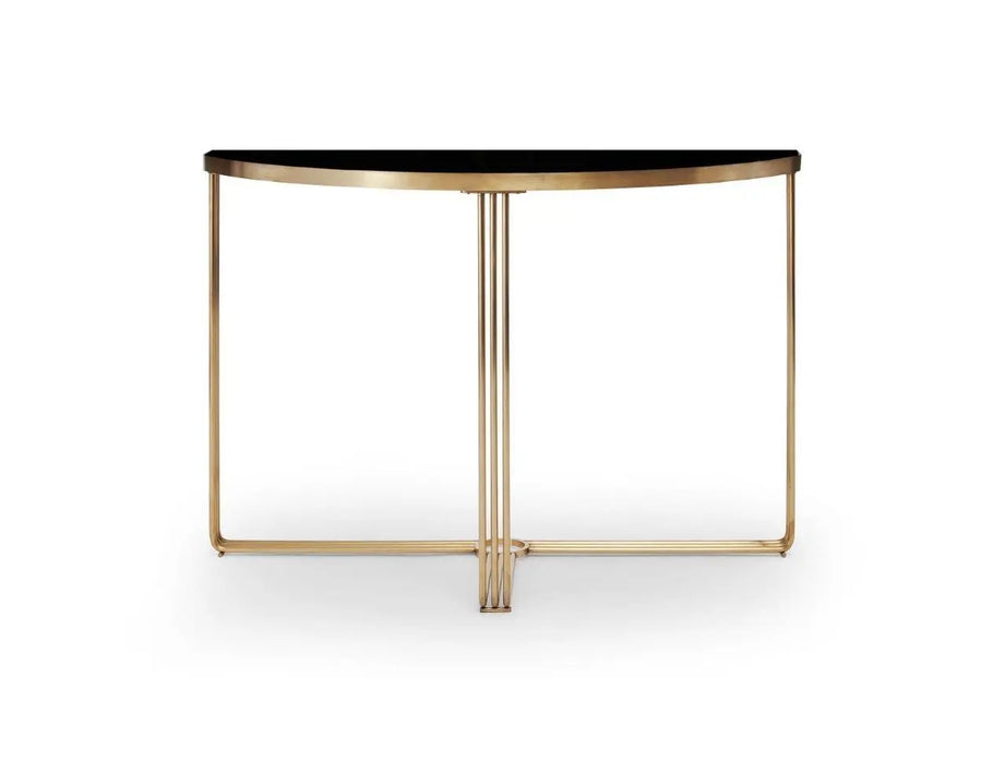 White Marble Top & Polished Chrome Frame Demi Lune Console Table-Cheshire Furniture Outlet