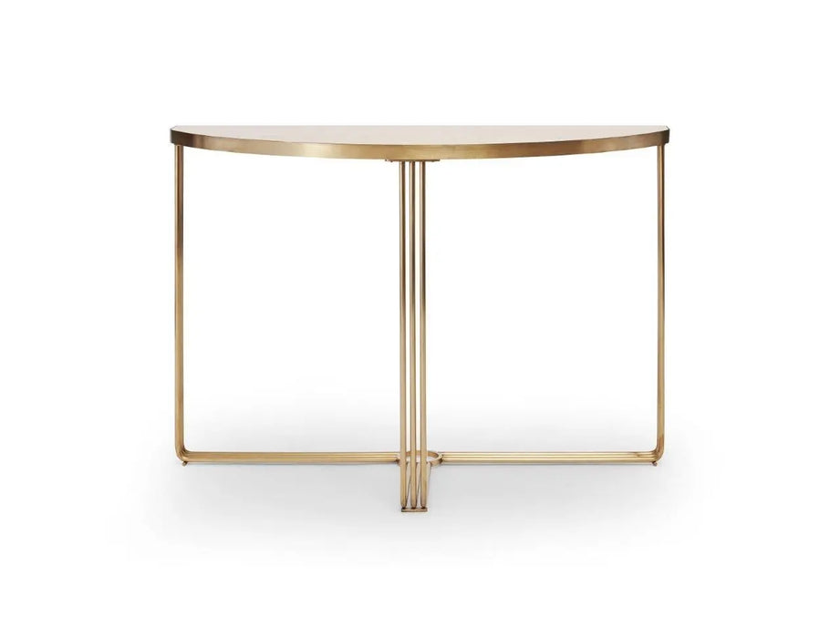 White Marble Top & Polished Chrome Frame Demi Lune Console Table-Cheshire Furniture Outlet