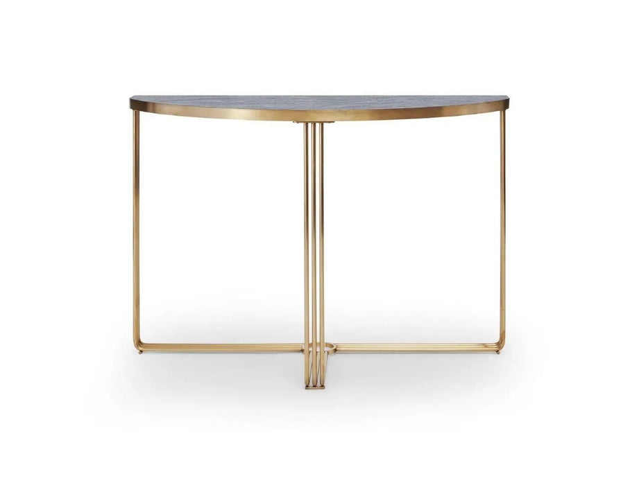 White Marble Top & Polished Chrome Frame Demi Lune Console Table-Cheshire Furniture Outlet