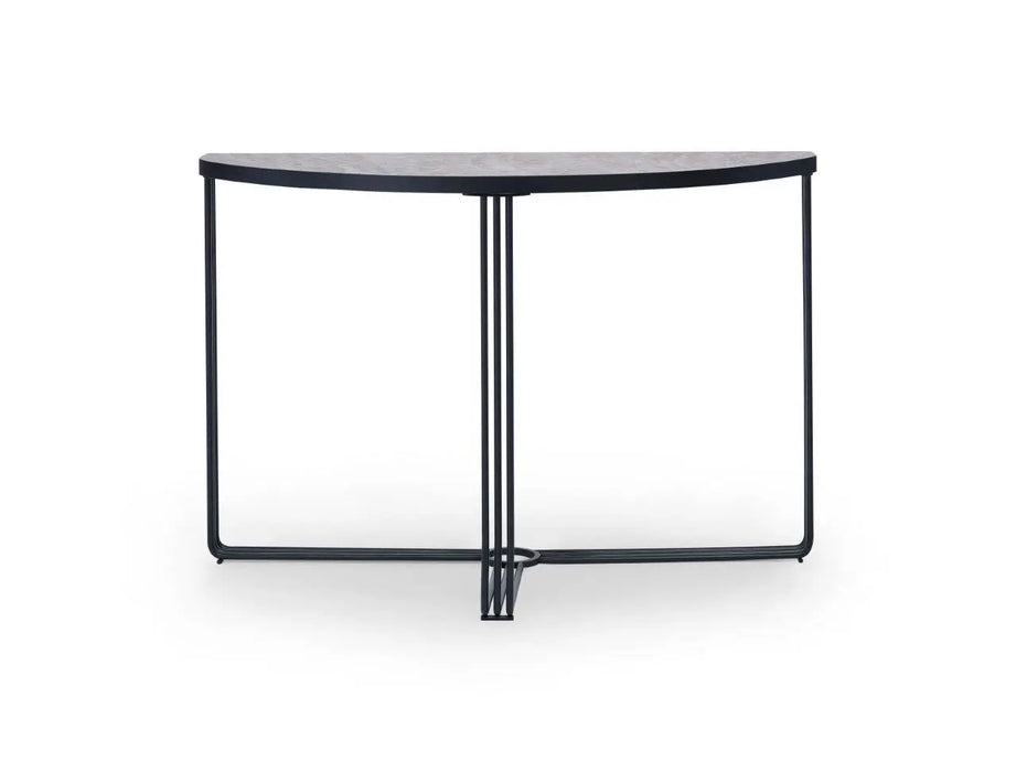 White Marble Top & Polished Chrome Frame Demi Lune Console Table-Cheshire Furniture Outlet