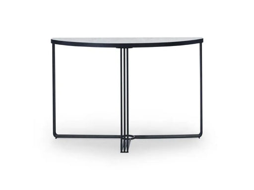 White Marble Top & Polished Chrome Frame Demi Lune Console Table-Cheshire Furniture Outlet