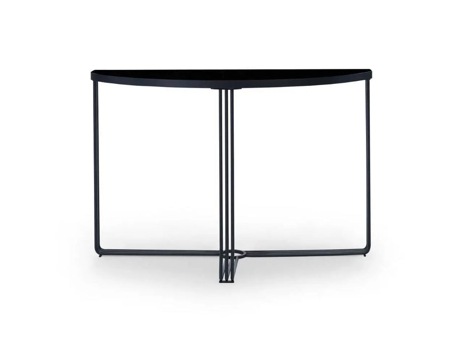 White Marble Top & Polished Chrome Frame Demi Lune Console Table-Cheshire Furniture Outlet