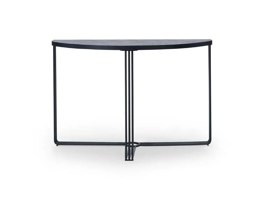 White Marble Top & Polished Chrome Frame Demi Lune Console Table-Cheshire Furniture Outlet