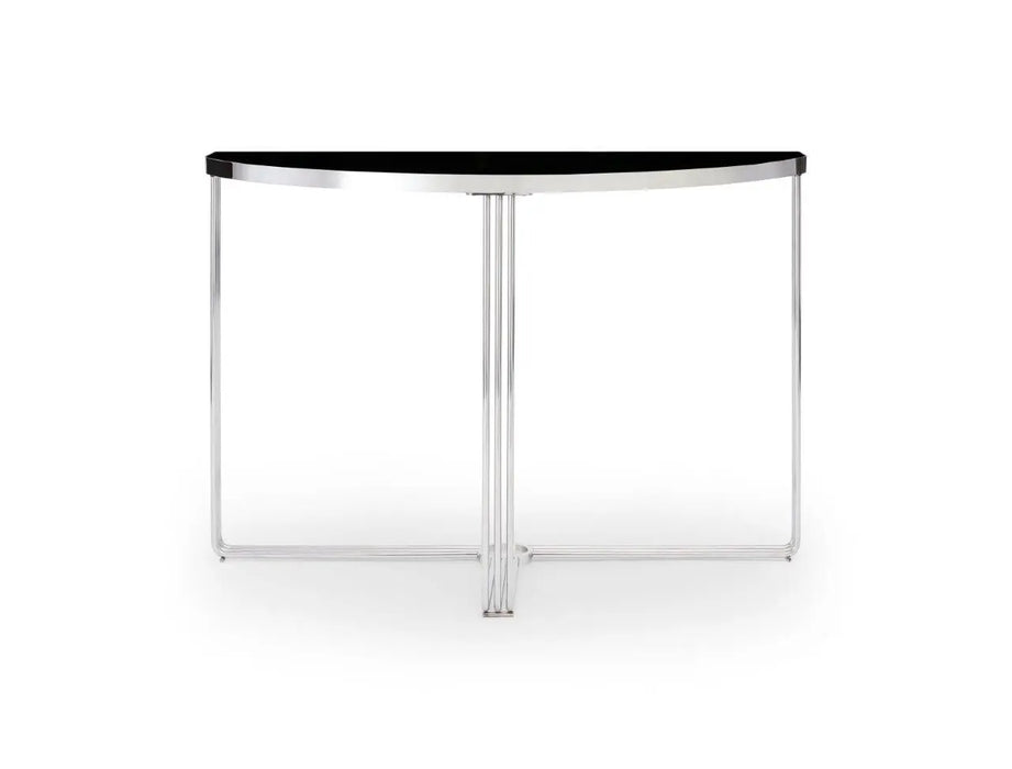 White Marble Top & Polished Chrome Frame Demi Lune Console Table-Cheshire Furniture Outlet