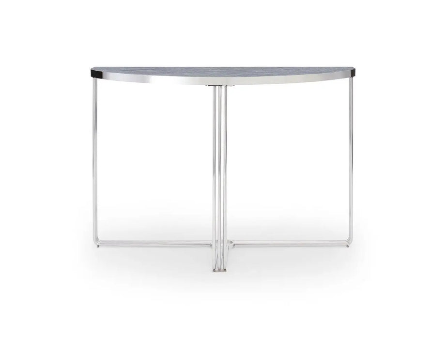 White Marble Top & Polished Chrome Frame Demi Lune Console Table-Cheshire Furniture Outlet