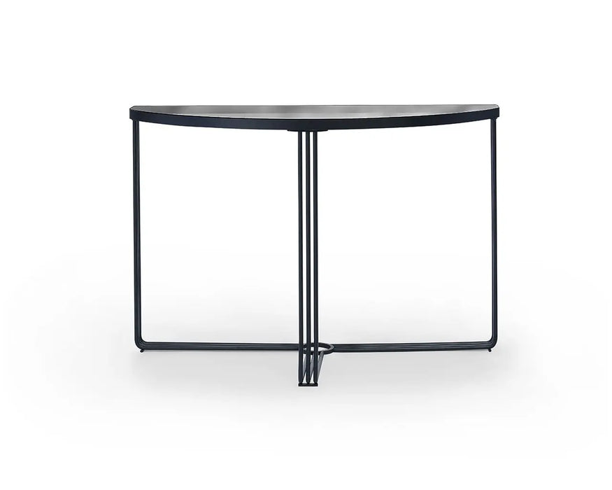 White Marble Top & Polished Chrome Frame Demi Lune Console Table-Cheshire Furniture Outlet