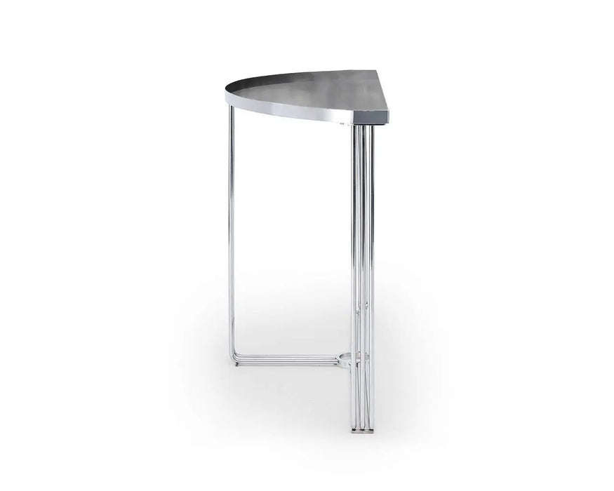 White Marble Top & Polished Chrome Frame Demi Lune Console Table-Cheshire Furniture Outlet