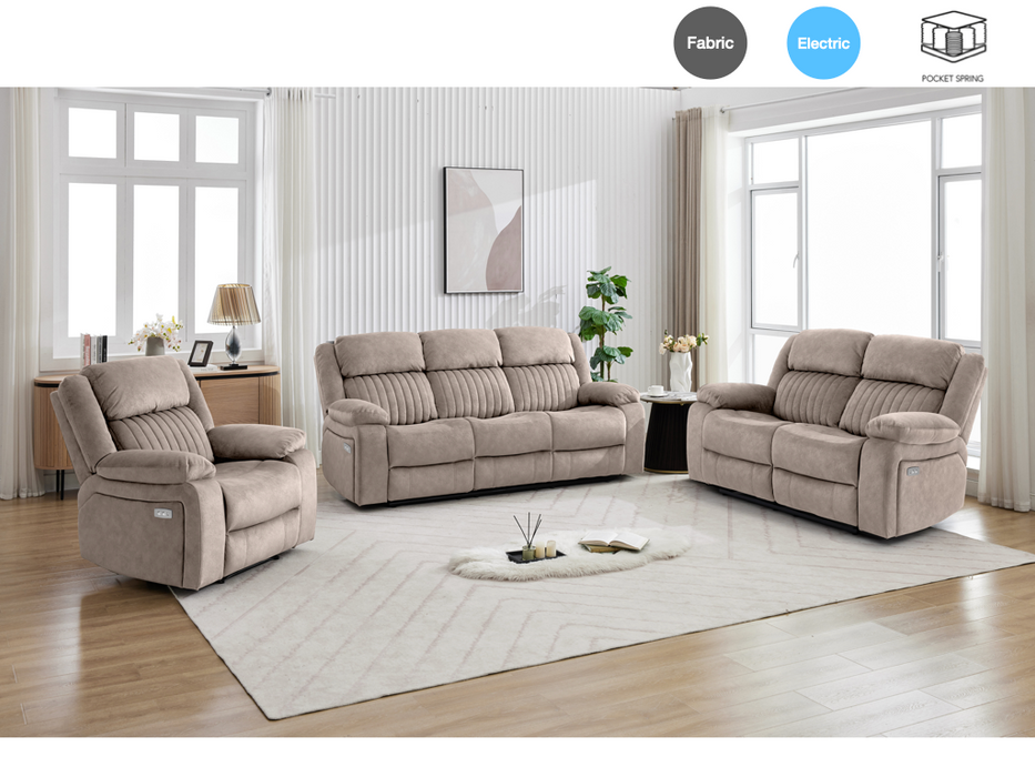 Morgan 3+1+1 Electric Recliner Suite Taupe