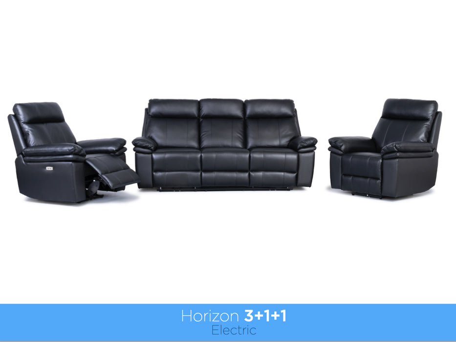 Horizon 3+1+1 Electric Reclining Leather Suite Black