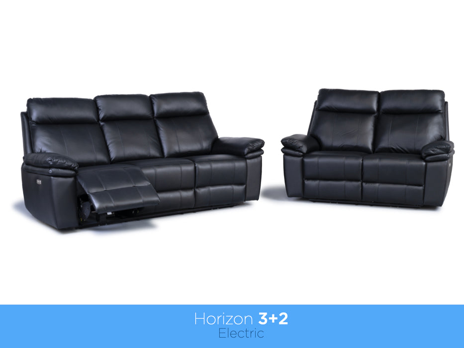 Horizon 3+2 Electric Reclining Leather Suite Black