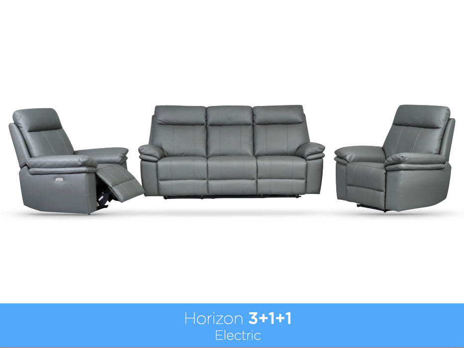 Horizon 3+1+1 Electric Reclining Leather Suite Dark Grey