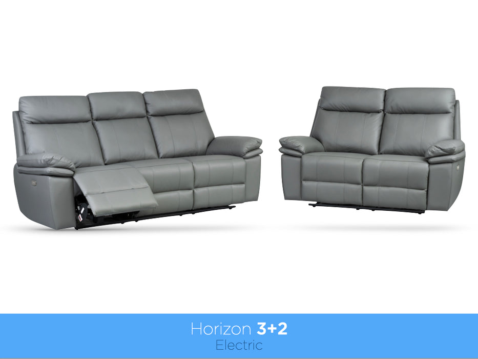 Horizon 3+2 Electric Reclining Leather Suite Dark Grey