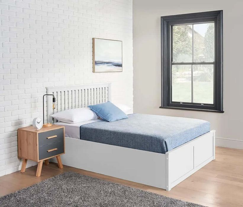 Snowy White Double Ottoman Wooden Storage Bed-Cheshire Furniture Outlet