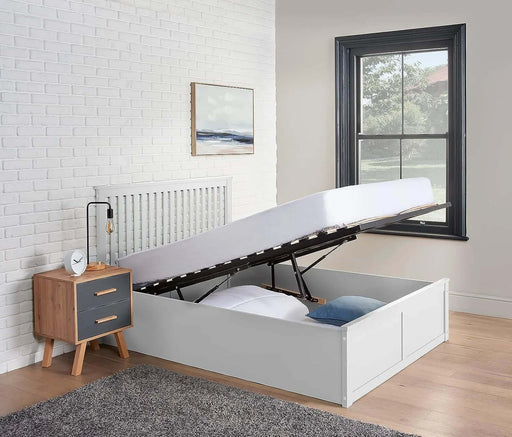 Snowy White Double Ottoman Wooden Storage Bed-Cheshire Furniture Outlet