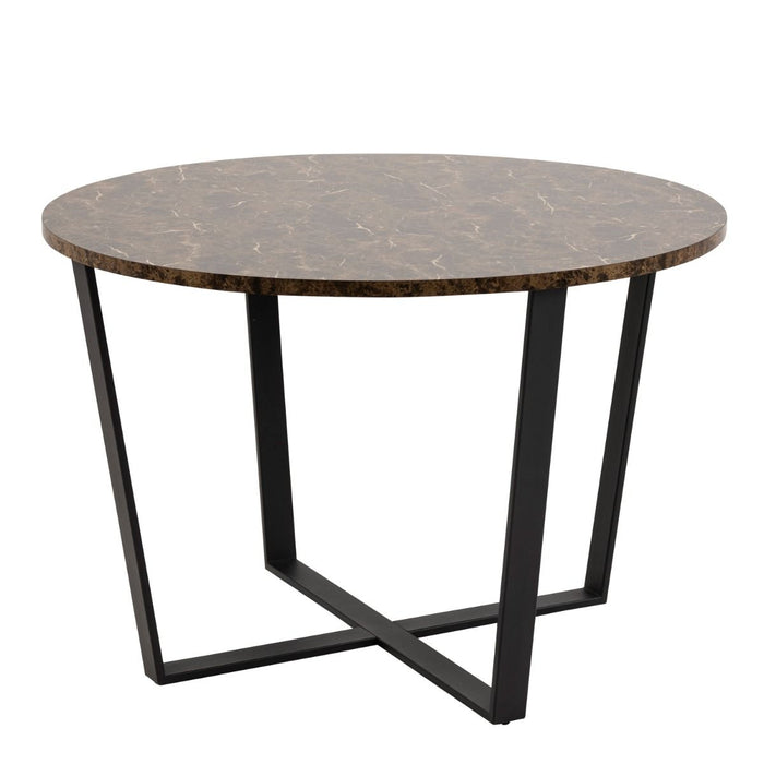 Amble 4 Seater Round Dining Table with Brown Marble Melamine Top & Black Legs 110x75cm