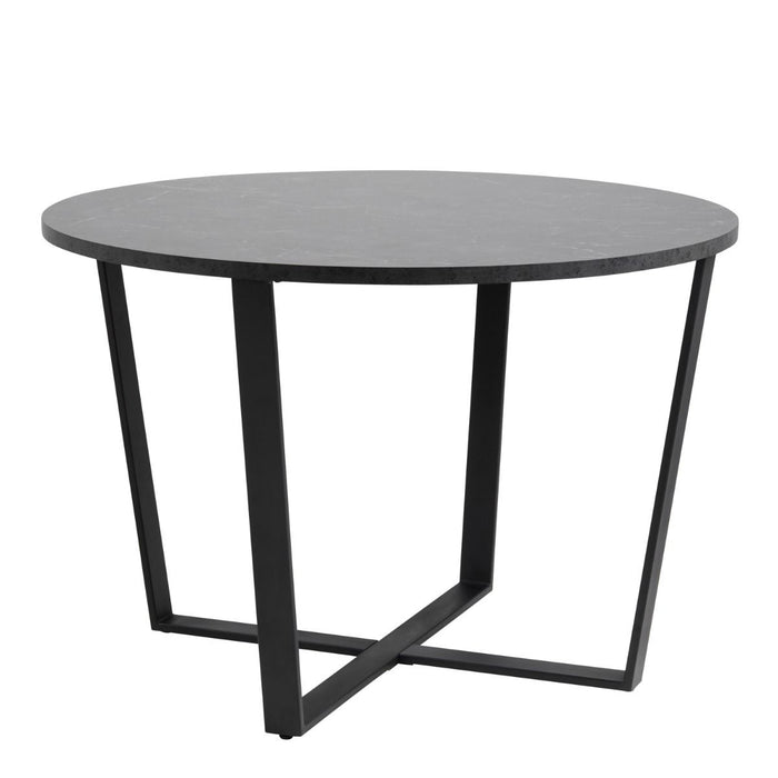 Amble 4 Seater Round Dining Table with Black Marble Melamine Top & Black Legs 110x75cm