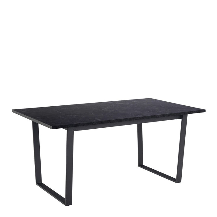 Amble 6 Seater Dining Table with Black Marble Melamine Top & Black Legs 160x74cm