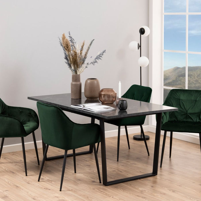Amble 6 Seater Dining Table with Black Marble Melamine Top & Black Legs 160x74cm