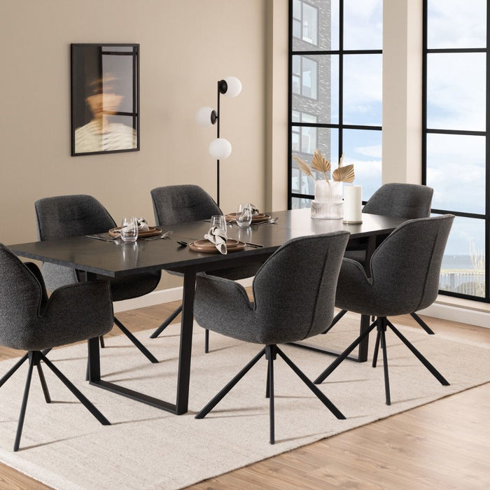 Amble 6 Seater Dining Table with Black Marble Melamine Top & Black Legs 160x74cm
