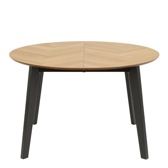 Georgetown 4-6 Seater Round Extending Dining Table in Oak & Black 198x75.5cm