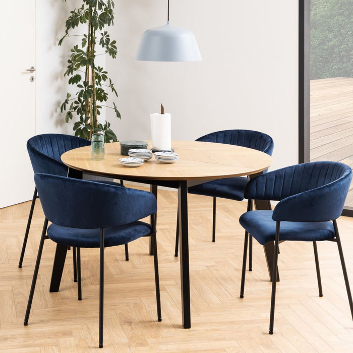 Georgetown 4-6 Seater Round Extending Dining Table in Oak & Black 198x75.5cm