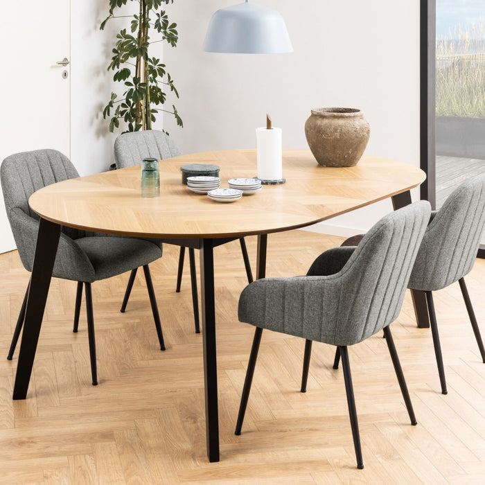 Georgetown 4-6 Seater Round Extending Dining Table in Oak & Black 198x75.5cm