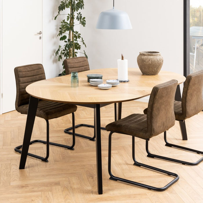 Georgetown 4-6 Seater Round Extending Dining Table in Oak & Black 198x75.5cm