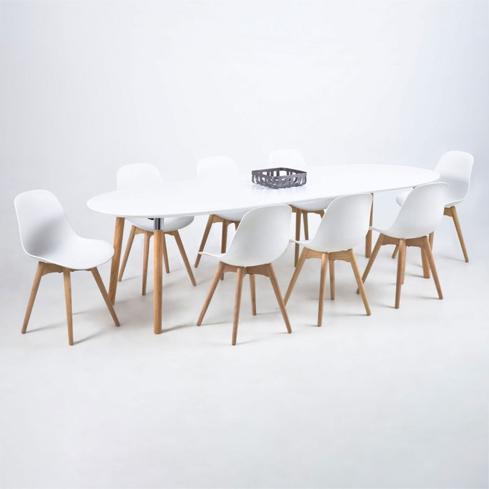 Belina 8 Seater Oval Dining Table in White & Oak 270x74cm