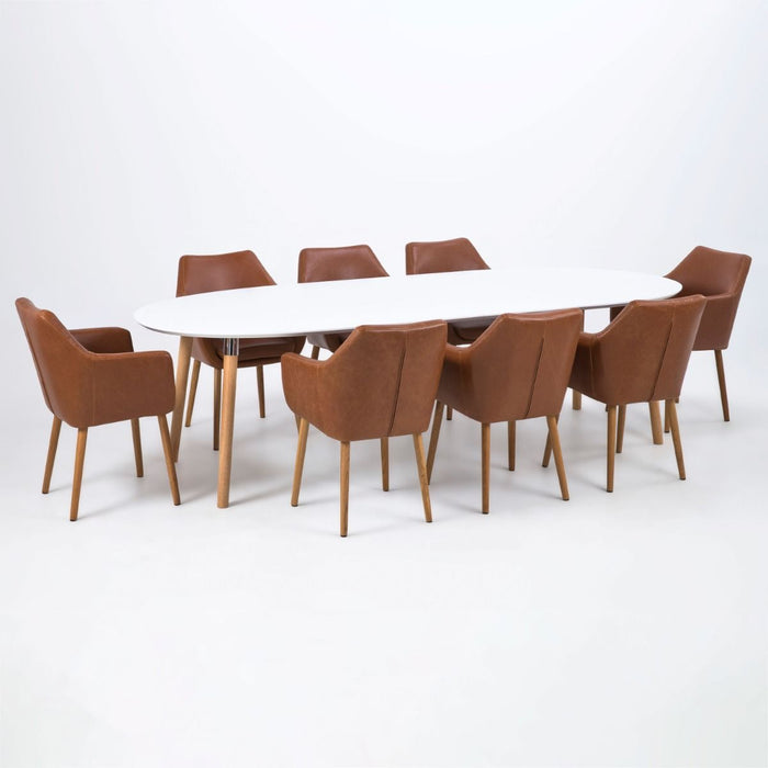 Belina 8 Seater Oval Dining Table in White & Oak 270x74cm