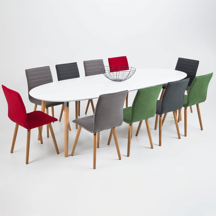 Belina 8 Seater Oval Dining Table in White & Oak 270x74cm