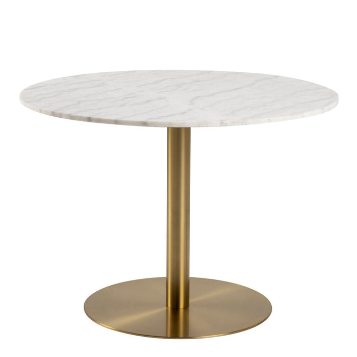 Corby 4 Seater Round Dining Table with White Polished Marble Top & Gold Base 105x75cm