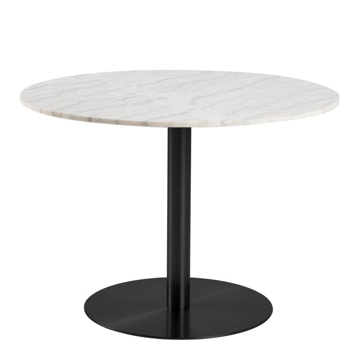 Corby 4 Seater Round Dining Table with White Polished Marble Top & Black Base 105x75cm