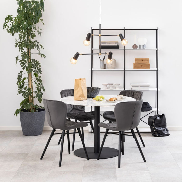 Corby 4 Seater Round Dining Table with White Polished Marble Top & Black Base 105x75cm