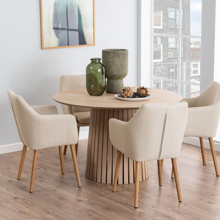 Christo 4 Seater Round Pedestal Dining Table in White Oak 120x75cm