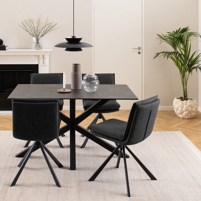 Heaven 4 Seater Rectangular Dining Table with Ceramic Black Top 135x75.5cm